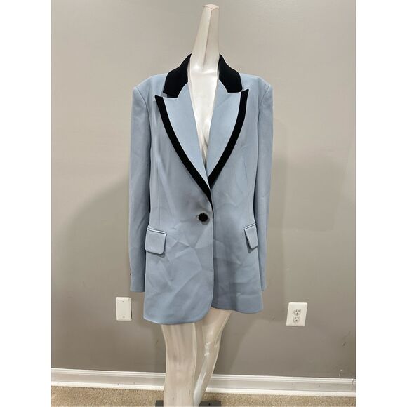 NWT Elie Saab Lapel Wool Crepe Blazer Blue Black Size FR44/US12 $2790 - Picture 5 of 15
